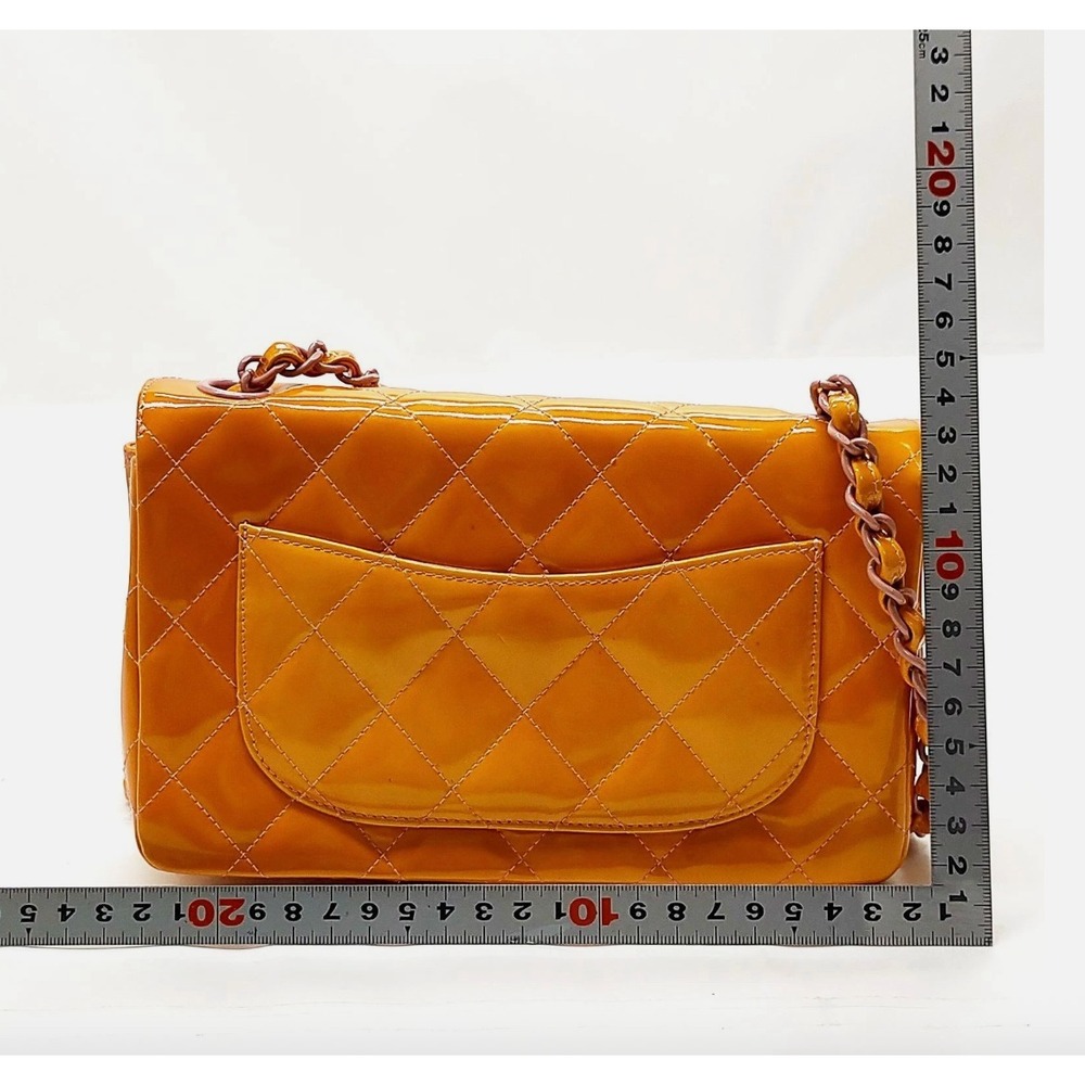Chanel Patent Calfskin Quilted Mini Rectangular Flap Bag Orange & Pink - Picture 2 of 12